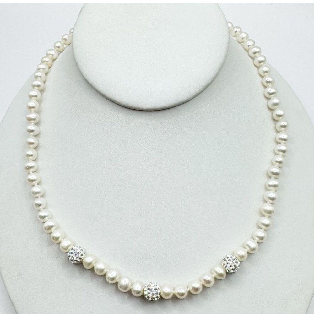 NEW Freshwater Pearl And Pave Crystal Beaded Necklace  IPS 925 Classic Bridal